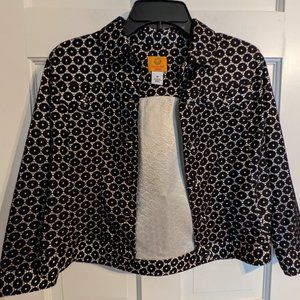 Host Pick! Ruby Red Petite Ladies Black & White Geometric Shrug Jacket sz 8P